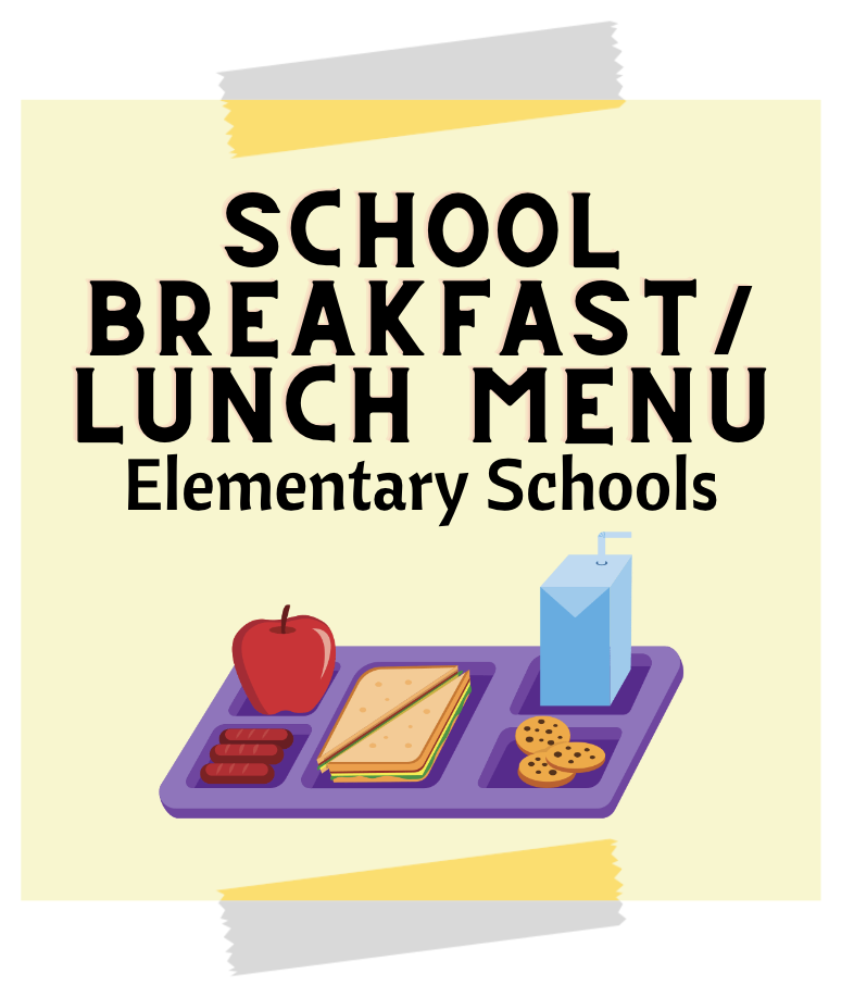  School Lunch with a graphic photo of a lunch tray with a variety of food in it.